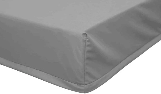 A close up image of a grey mattress cover.