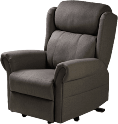 A grey recliner chair with a footrest.